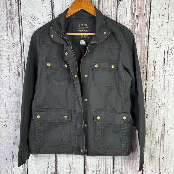 J. Crew Size Small Relaxed Boyfriend Field Jacket Cotton Black Utility Zip Snap - Picture 6 of 14
